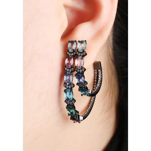 Fashion Womens Double Large Hoop Earrings Crystal Antique Silver Alloy Gold-Plated Classic Earrings Banquet Gift Jewelry Making