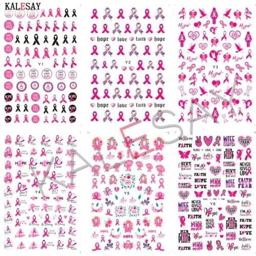 New Love Pink Ribbon Nail Art Stickers Decals Hope Faith Manicure Design Accessories Salon Women Toe Sticker Decal Heart Star