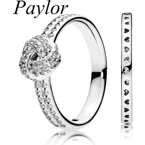 Paylor 925 Sterling Silver Zircon Knot Twist Rings For Woman Rose Gold Jewelry Wedding Party Girls Band Ring