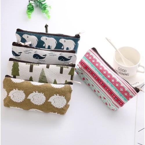 1pcs Pencil Bags Animals Canvas Floral Hedgehog Polar Bear Tree Whale Lovely Pencils Case Stationery School Office Supplies