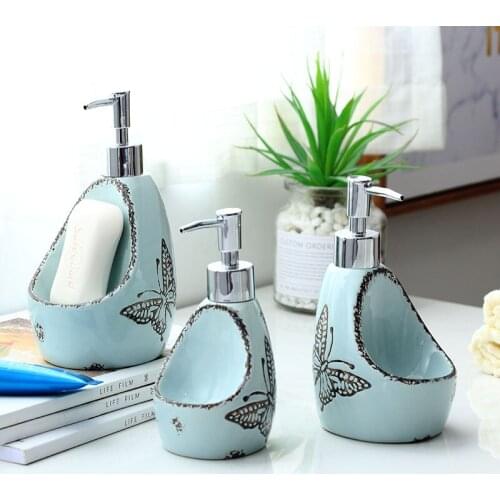 Butterfly Print Bathroom Lotion Bottle Household Shower Gel Hand Soap Shampoo Facial Cleanser Push Type Dispensing Bottle
