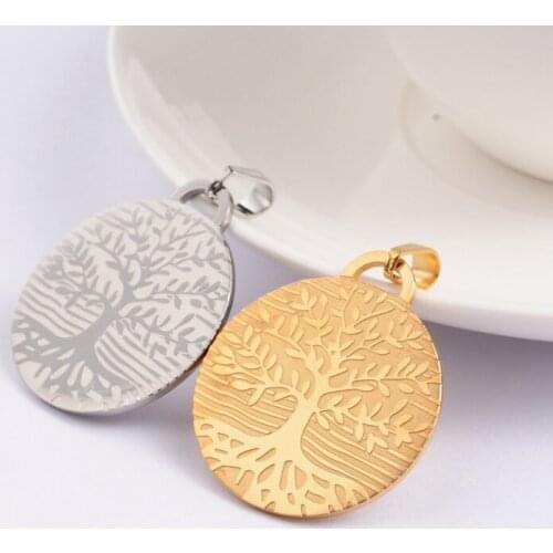 12pcs 32x30x1.5mm Flat Round with Tree of Life 304 Stainless Steel pendants for necklace jewelry making F60