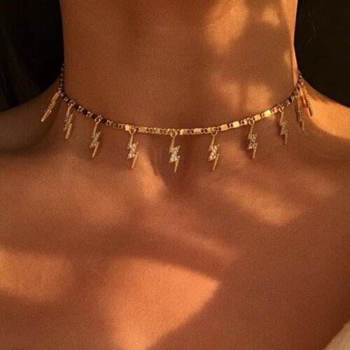 Fashion Crystal Lightning Pendant Necklace Simple Gold Color Chain Necklace for Women Trendy Jewelry Gifts