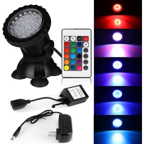 36Leds Remote Control RGB submersible Spotlight Underwater Aquarium Fish Tank Pool Pond Garden Fountain Lighting IP68 Multicolor