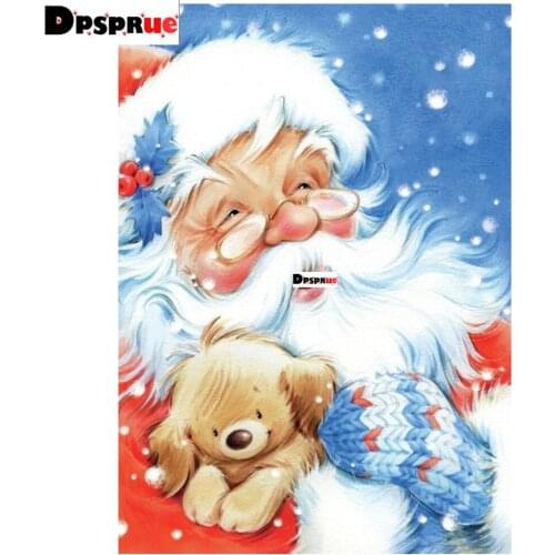 Dpsprue Full Square/Round Diamond Painting Cross Stitch Diamond 3D Embroidery DIY 5D Moasic Santa Claus Christmas Dog Gift