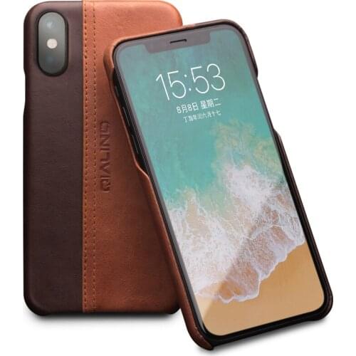 QIALINO Luxury Business Style Genuine Leather Case for iPhone X Fashion Thin Pure Handmade Back Cover for iPhone X for 5.8 inch