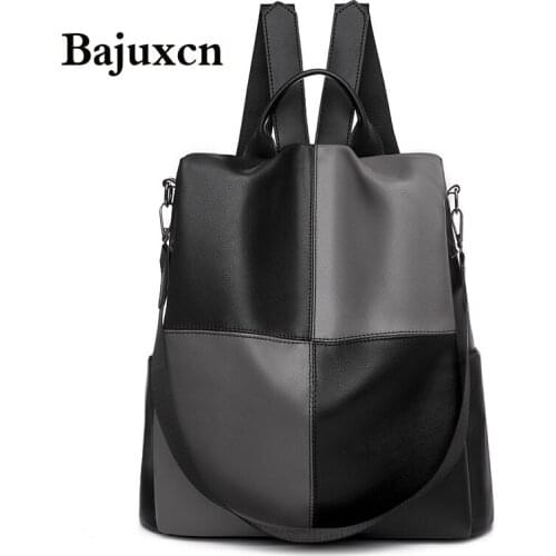 Anti-theft ladies stitching backpack soft leather youth girl school bag luxury designer ladies multi-function travel bag 4 color
