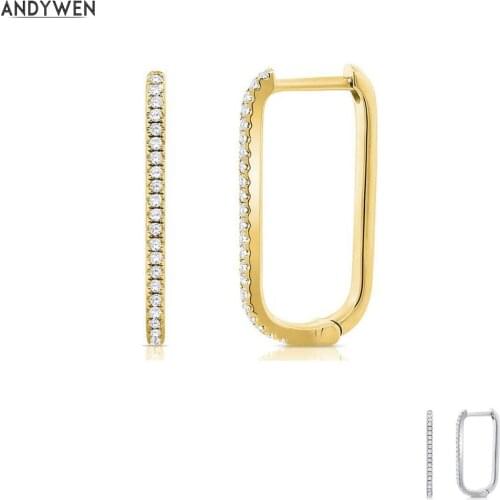 ANDYWEN 925 Sterling Silver Gold Hoop Earring Crystal Long Hole Huggies Loops Clips For 2019 Fashion Rock Punk Women Jewellery