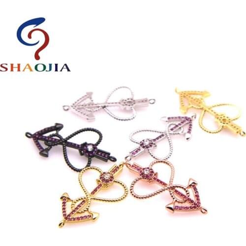 SHAOJIA Heart-shaped Accessories Fit Original DIY Charms Bracelet Pink Zircon Charming Heart Arrow Bead Charm DIY Jewelry