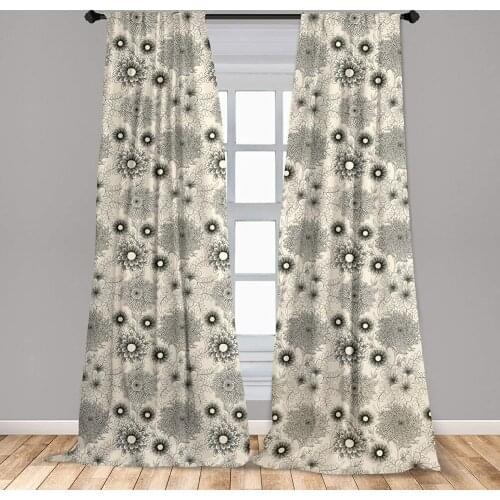 Dahlia Curtain for Kids Rooms Vintage Style Garden Flower Sketches of Dahlia and Chrysanth Bishop of Llandaff Window Drapes