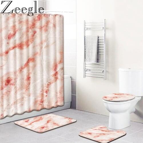 Bathroom Non-Slip Pedestal Rug Lid Toilet Cover Bath Mat Shower Curtain Waterproof Polyester Bathroom Curtain Decor Bath Mat