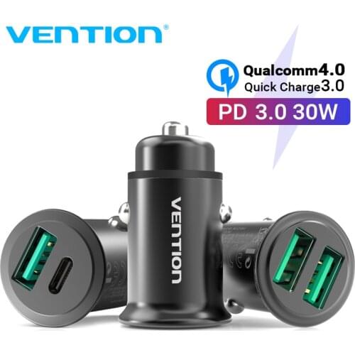 Vention USB Car Charger Quick Charge 4.0 3.0 for Xiaomi SCP QC4.0 QC3.0 30W Type C PD Car Charging for Huawei iphone PD Charger