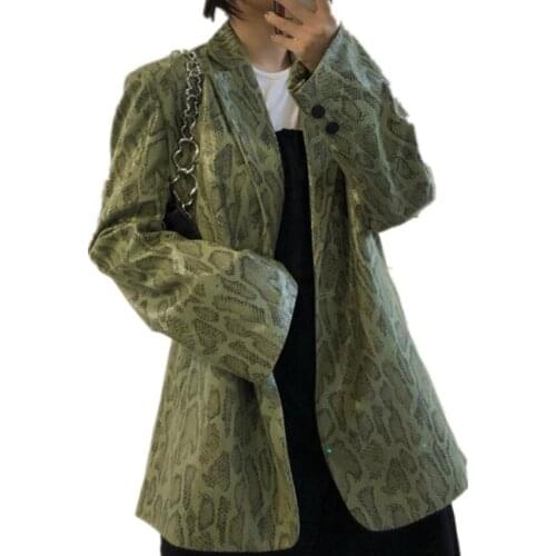 Spring autumn New Women Suede Snake Print small Suit Casual Fashion Ladies Loose pu blazer