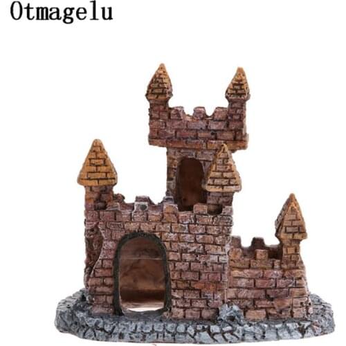 Vintage Europe Resin Castle Aquarium Fish Tank Decoration Ornament Mini Simulation Hollow House Blockhouse For Hiding Breeding