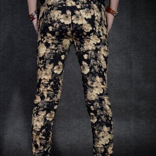 Top Quality New Arrival Flower Printing Mens skinny pants For Man Pencil Pants Fit Cotton casual Mens Trousers Plus size 28-36
