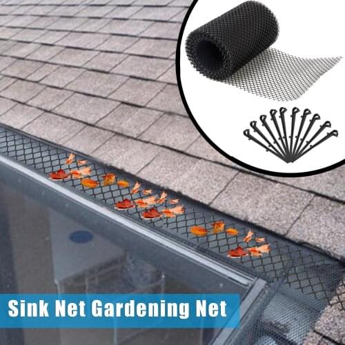 Roof Gutter Guard Mesh Gutter Cover Guard Net Protector with 10 Clip Hooks High Resist Mesh Gutter Guard Anti-clogging Gutter