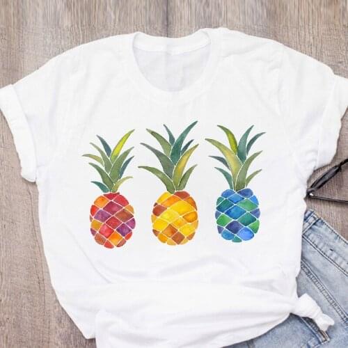 FIXSYS Womens Clothing Women Graphic Pineapple Printed Fruit Short Sleeve Summer Lady Tops T-Shirt Tee Female T Shirt
