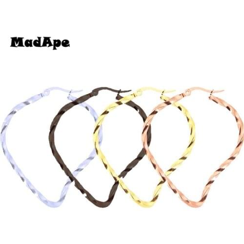 MadApe 2019 New Style Heart Hoop Earrings Stainless Steel Big Hyperbole Earrings For Women Round Earrings Jewelry Accessories
