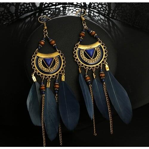 Womens National Vintage Earrings Fashion Hot Selling Tassel Earrings National Wind Feather Earrings Long Earrings серьги 50