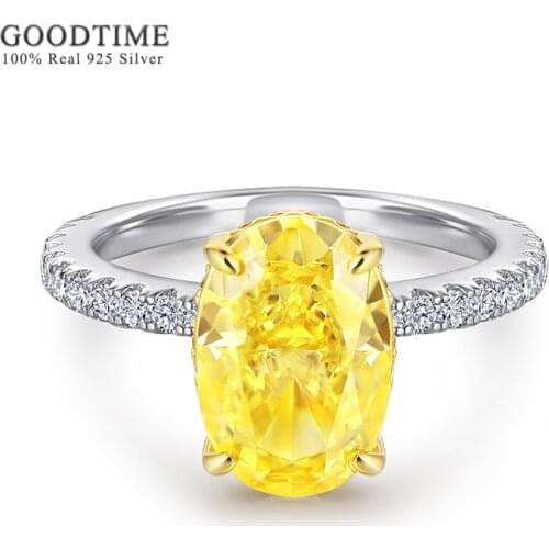 Luxury Women Ring Pure 100% 925 Sterling Silver Yellow High Carbon Gemstone Ring Jewelry Valentines Day Gift For Girlfriend