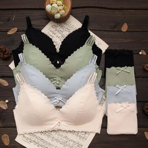 2021 New Female Underwear Gather Thin Section No Rims Seamless Bra Sexy Bra Collection Furu Small Girl Student Underwear Suit