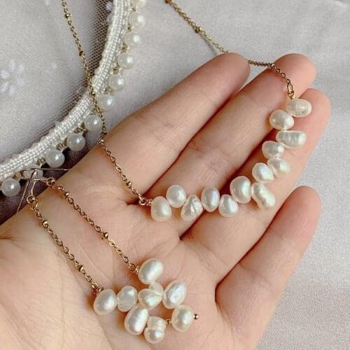 Elegant Natural Freshwater Pearl Necklace for Women Wedding Jewelry Stainless Steel Chain Irregular Flower Teardrop Pearl Choker
