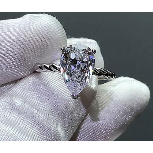 2020 Solitaire Pear cut 6ct Simulated Diamond cz ring 925 Sterling silver Engagement Wedding Band Rings for women Party Jewelry