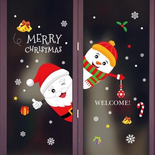 1Pcs Fashion PVC Christmas Santa Snowman Sock Tree Wall Sticker Window Bedroom Office Glass Decal DIY Xmas Party Decor