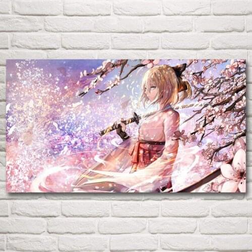 1 Piece Samurai Katana Girl Japanese Anime Art Posters and Prints Painting For Living Room Decoration Pictures Wholesale