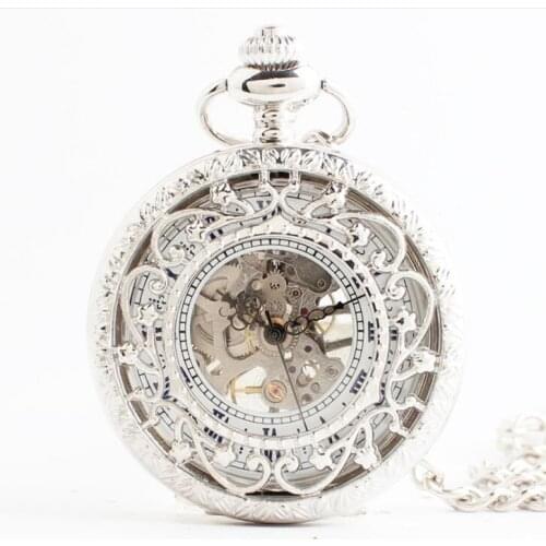 10pcs/lot Steampunk Bronze Hollowed Flower Vine Mechanical Pocket Watch Pendant Retro Skeleton Flip Pocket Watch