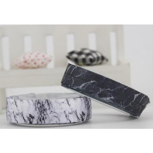16mm 5/8" White black marble print fold over elastic ribbon hair accessories DIY handmade Garment Accessories 20 yards