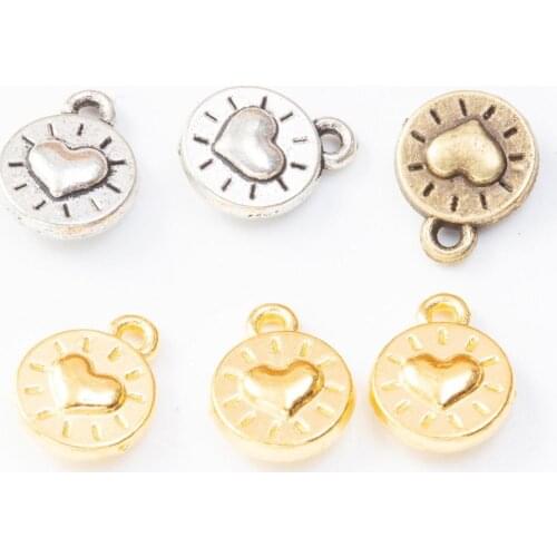 200pcs 10*8MM Tibetan metal vintage silver color bronze alloy gold heart charms pendants for bracelet earring diy jewelry