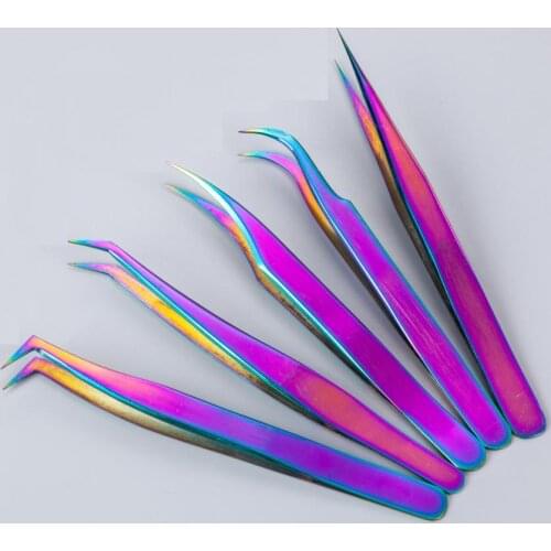 5Pcs/Set Curved Straight Tweezers Rainbow Eyelash Extension Nails Decor Picker Dead Skin Remover Manicure Makeup Nail Tools