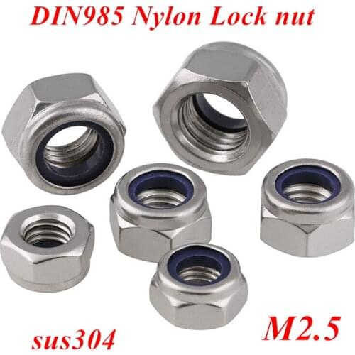 500pcs M2.5 DIN985 Nylon Insert Hex Lock Nut 304 stainless steel Slip Locknuts Hexagon Nylon Self Locking Nuts