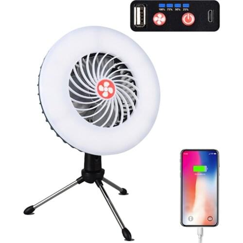 54 LED Outdoor Ceiling Fan Light Camping Tent Hanging Portable Lighting USB Three-Speed Wind Adjustment Two-Speed Dimming Latern