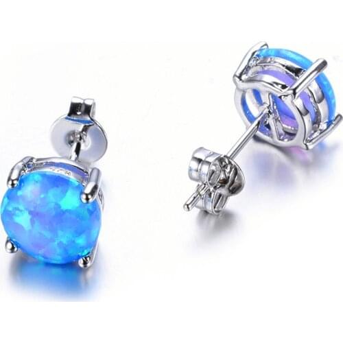 6mm Round Opal Stud Earrings Mystic Rainbow Fire Stone Wedding Earrings Vintage Silver Color Small Earrings For Women Engagement