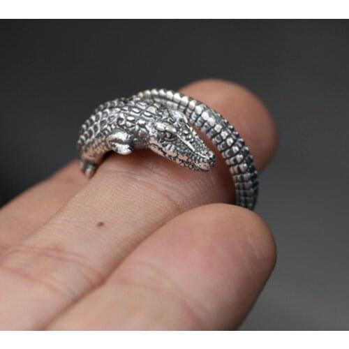 925 Sterling Silver Men Women Crocodile Alligator Pinkie Thumb Ring Biker A3007
