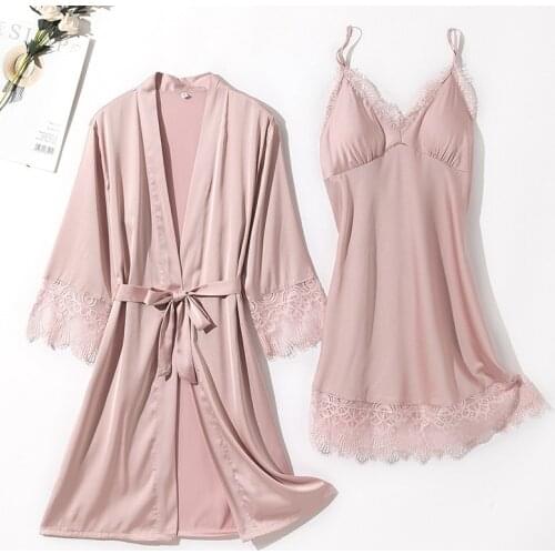 Satin Women Bathrobe Sexy Nighty&Robe Suit Bride Bridesmaid Wedding Robe Kimono Gown Silky Nightwear Intimate Lingerie