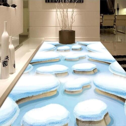 Beibehang Custom Floor Wallpaper Snow Ice Streams 3D Floor Mural Paintings Kitchen Bathroom Floor PVC Self-adhesive Wallpaper