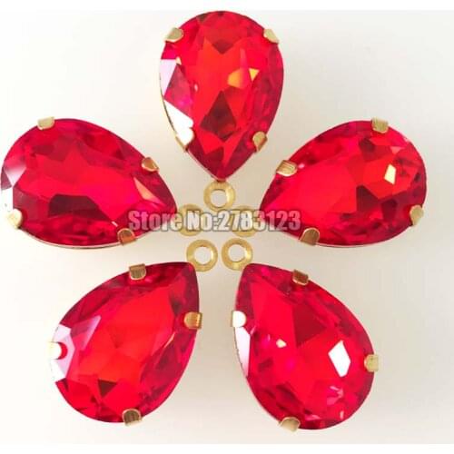Free shipping! Red faltback Gold bottom high-quality AAA Glass Crystal Single hanging sew on loose rhinstones SWSJ006