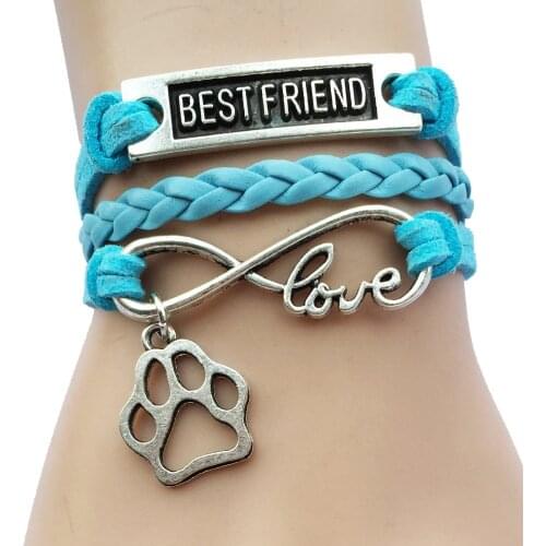 Best Friend Charm/ Infinity Love Paw Charm Dog or Cat Paw Print Friendship Handmade Leather Bracelet