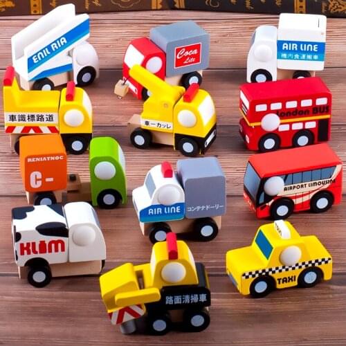 Wooden Childrens Car Engineering Car Model Twelve-piece Trolley Baby Infant Cognitive Educational Toy