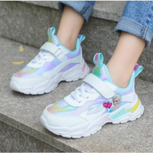 Disney Children Shoes Frozen Princess Aisha Girls New Comfortable Breathable Mesh Cartoon Non-slip Casual Sports Shoes for kids
