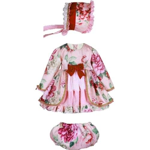 Kids Boutique Clothes Children Vintage Floral Dress For Girls Children Spanish Dresses Baby Infant Birthday Party Baptism Tunic