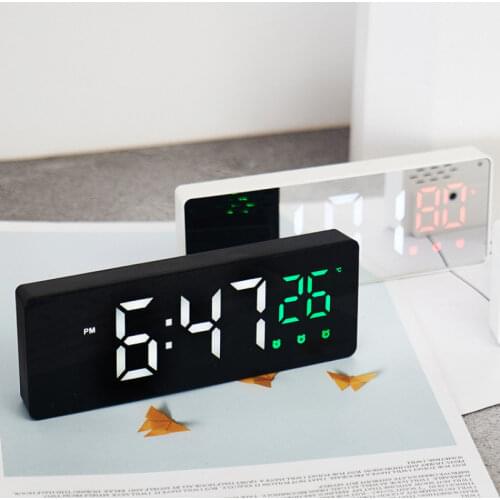 LED Mirror Alarm Clock Digital Snooze Table Clock Wake Up Light Electronic Large Time Temperature Display Home Decoration Clock