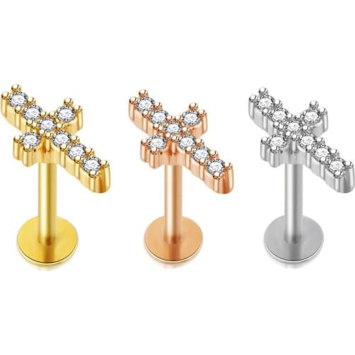 Fanpeijy 16g Stainless Lip Rings Labret Studs Cartilage Earrings Cross Barbells Helix Tragus Lobe Ear Piercing Body Jewelry 2pcs