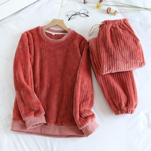 Flannel Couple Pajama Set Autumn Winter Warm Long Sleeve Sleepwear Suit Men Female Comfortable Home Sleepwear Clothes