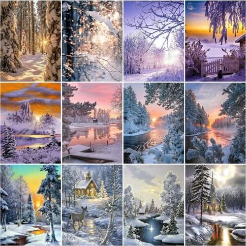 HUACAN Diamond Painting Winter Snow Landscape Cross Stitch Full Diamond Embroidery Tree Picture Of Rhinestone Mosaic Home Decor