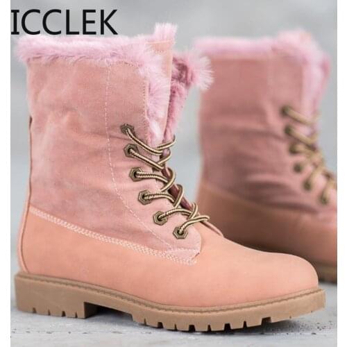 ICCLEK New Winter Snow Boots Women High Quality Lace Up Thick Fur Warm Boots Female Shoes Fashion Women Ankle Boots Botas Mujer