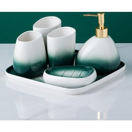 Gradient Green Ceramic Sanitary Ware-Piece Wash Suit Couples Brushing Gargle Bathroom Amenities, Kitchenware